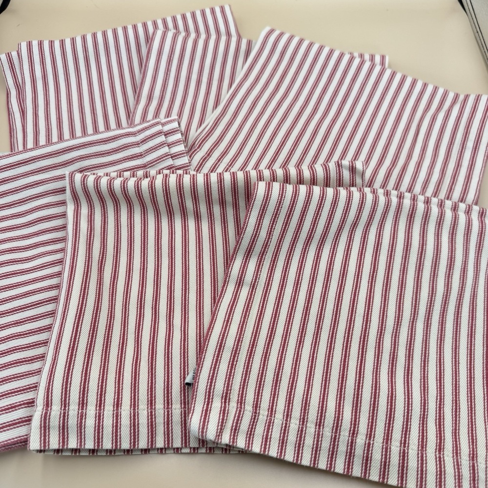Pottery Barn Stripe Napkin Set of 6 Red White Cotton Americana Country Kitchen